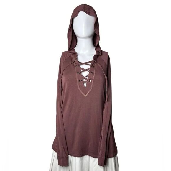 White Crow Lace Up Casual Hoodie Purplish Brown Size XS - Picture 3 of 4
